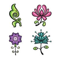 stylized set of ethnic bright flowers, vector