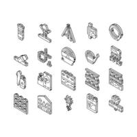 water system irrigation sprinker isometric icons set vector