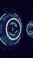 HUD circle interfaces. Blue hologram button. Digital data network protection, future technology network concept vertical video