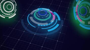 hud cercle interfaces. bleu hologramme bouton. numérique Les données réseau protection, futur La technologie réseau concept fhd video