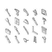 building tool hammer repair drill isometric icons set vector