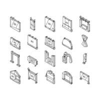 stand trade show event booth isometric icons set vector