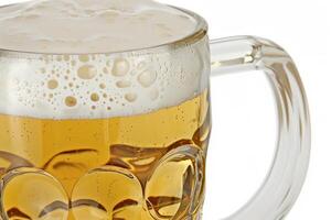 AI generated Close up of a solitary beer mug adorned with a bubble on its glass photo