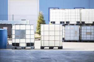 Large plastic containers in the factory, photo