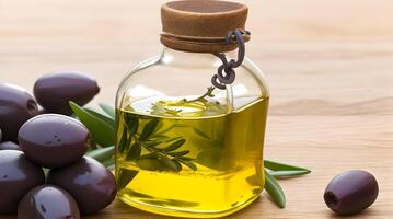 Golden Elixir Unveiled, A Culinary Work of Art with Glass Jug and Fragrant Olive Oil Bottle photo