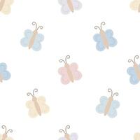 Seamless pattern with cute pastel colored butterflies. Flat vector background. Creative texture for fabric, wrapping, textile, wallpaper, apparel.