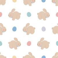 Happy Easter seamless pattern with cute bunny and eggs. Spring seamless pattern. Flat vector background. Creative texture for fabric, wrapping, textile, wallpaper, apparel.