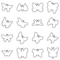 Butterfly outline icon set. Flying animal vector