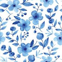 sin costura modelo con azul acuarela flores y hojas. pequeño, sencillo flores en un blanco antecedentes. vector