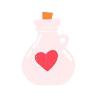 Hand drawn love potion, cartoon flat vector illustration with grunge texture, isolated on white background. Concepts of love, Valentines day, magic and witchcraft.