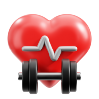 3D Dumbbell and heart icon on transparent background png