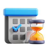 3D Calendar and hourglass icon on transparent background png