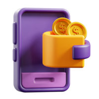 3D E-wallet icon on transparent background png