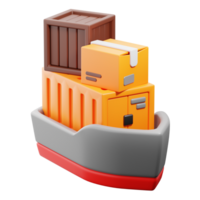 3D Cargo boat icon on transparent background png