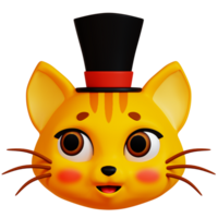 3D Cat with Black Hat icon on transparent background png