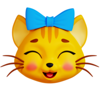 3D Happy Cat with Ribbon icon on transparent background png