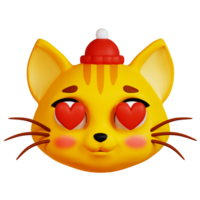 3D Cat with Heart Eyes and Red Hat icon on transparent background png