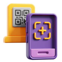 3D QR code and smartphone icon on transparent background png