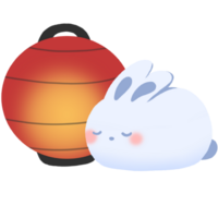 a white rabbit and a red lantern png