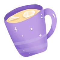 purple cup of coffee with ice cubes png