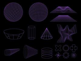 3d geométrico formas colocar. resumen retro-futurista estructura alámbrica vector