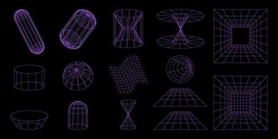 Abstract wireframe in 80s style. Technology design graphic element. vector