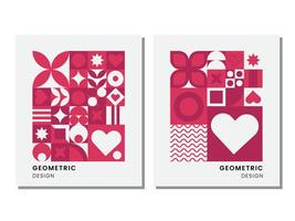 Valentine's day card geometric poster set in Bauhaus style. vector