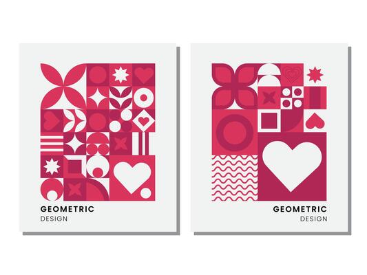 Valentine's day card geometric poster set in Bauhaus style.