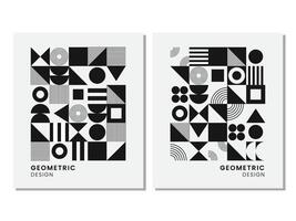 Abstract retro geometric poster in color black vector