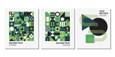 Geometric poster set in Bauhaus style. Abstract Bauhaus geometric pattern background, vector circle, triangle, and square lines color art design.