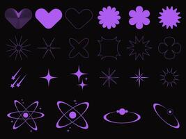 Abstract geometric shapes in Y2K style. The set is great for social media posts, cards, brochures, flyers, and advertising poster templates. Vector illustration.