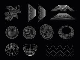 Abstract 3d wireframe set. Vibe shapes, abstract forms in style 80s and 90s. vector