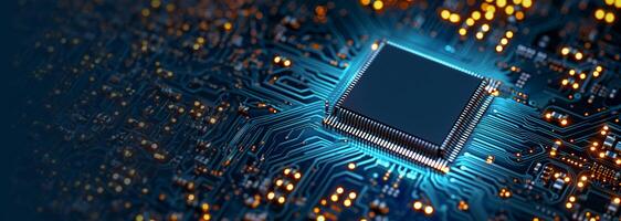 AI generated Circuit Board CPU Processor Microchip Starting Artificial Intelligence Digitalization of Neural Networking and Cloud Computing photo