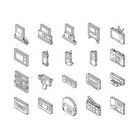 retro gadget technology device isometric icons set vector