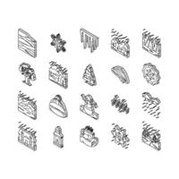 winter snow season nature isometric icons set vector