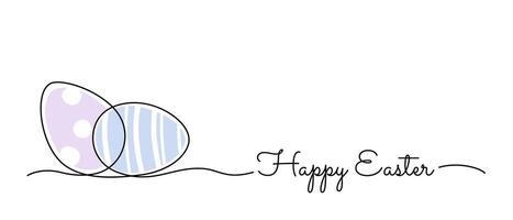 Happy Easter typography with single line eggs and handwritten style text for banner or greeting card vector