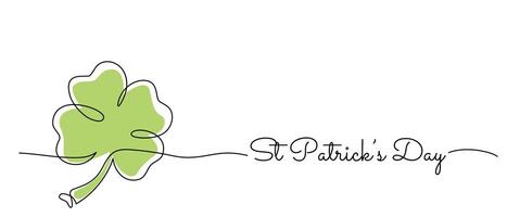 St. Patrick's Day single line typography with clover and handwritten text banner minimal concept vector