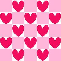 Seamless pattern of pink chess board checkered texture and hearts. vector