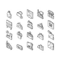 Factory Garbage Waste Collection isometric icons set vector