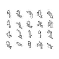 faucet water sink tap bathroom isometric icons set vector