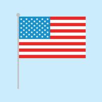 American Flag on Short Pole, Stars and Stripes Vector Design, Flat Icon, Red White Blue