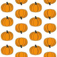 Hand drawn pumpkin seamless pattern. Modern linear style with colorful spots. Minimalist fall holiday background vector illustration. Ideal for fabric, textile, prints, wrapping paper.