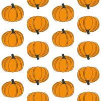 Hand drawn pumpkin seamless pattern. Modern linear style with colorful spots. Minimalist fall holiday background vector illustration. Ideal for fabric, textile, prints, wrapping paper.