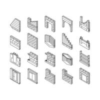 building house structure isometric icons set vector