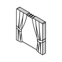 apagón cortinas dormitorio interior isométrica icono vector ilustración