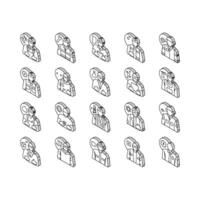 engineer technology work man isometric icons set vector