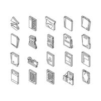 paper document office note page isometric icons set vector