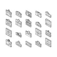 store shop retail market isometric icons set vector