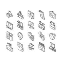 Digital Nomad Worker Collection isometric icons set vector