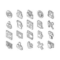 reject man stop stamp cancel isometric icons set vector